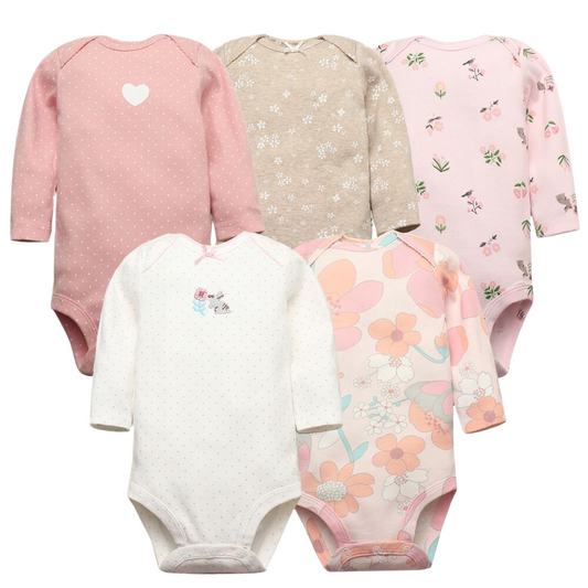 Lovely Blossom Bodysuits – Set med 5 Långärmade Bodys för Barn