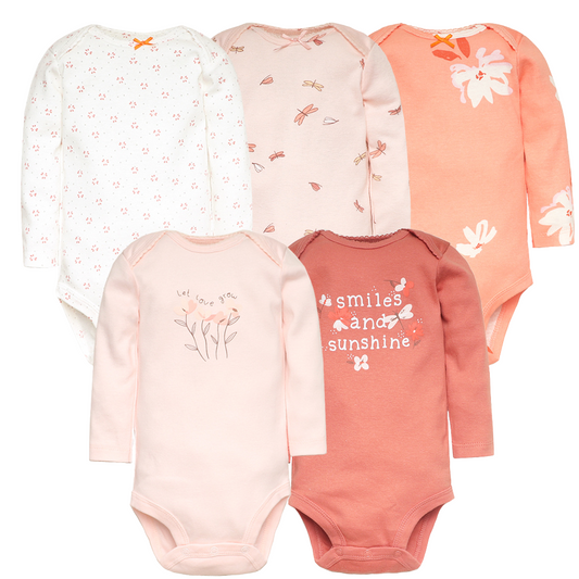 Bloom & Love Bodysuits – Set med 5 Långärmade Bodys för Barn