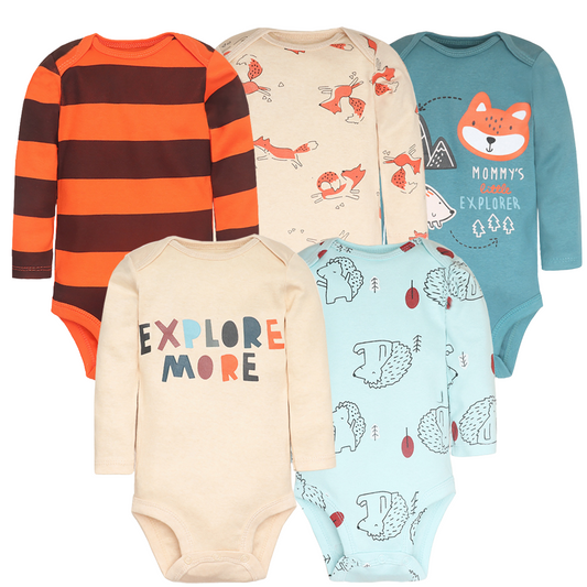 Little Explorer Bodysuits – Set med 5 Långärmade Bodys för Barn