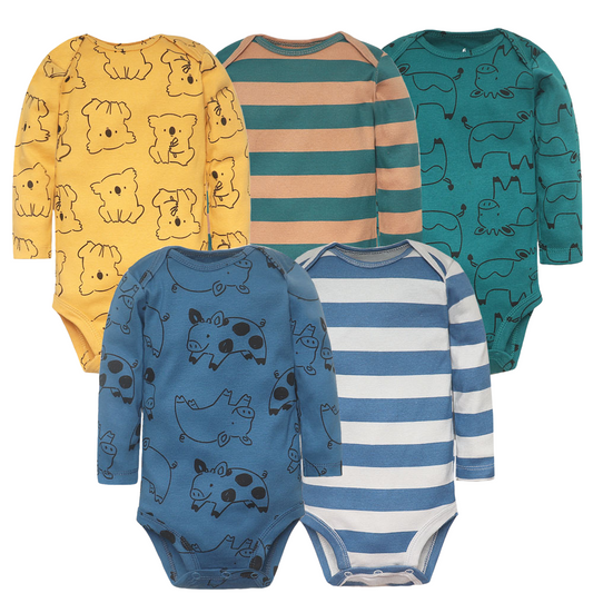 Farm Friends Bodysuits – Set med 5 Långärmade Bodys för Barn