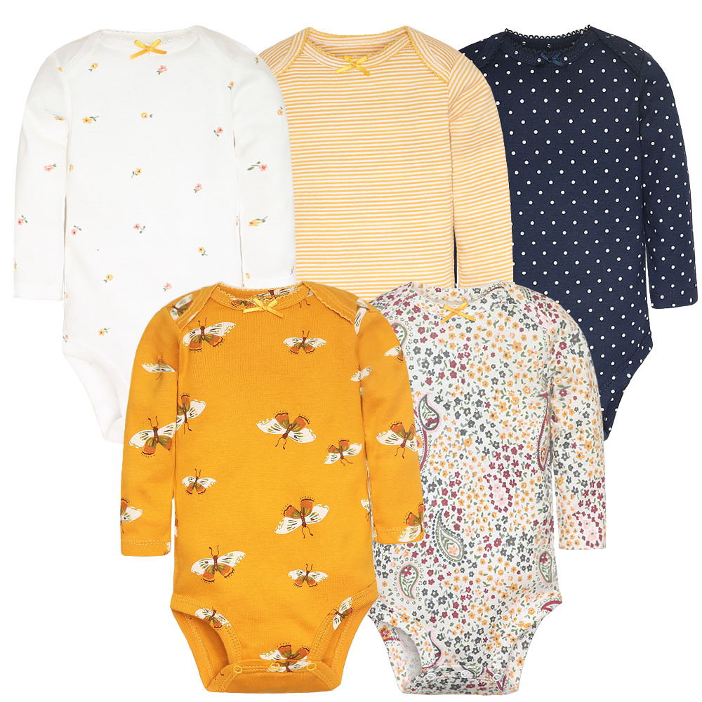 Spring Joy Bodysuits – Set med 5 Långärmade Bodys för Barn