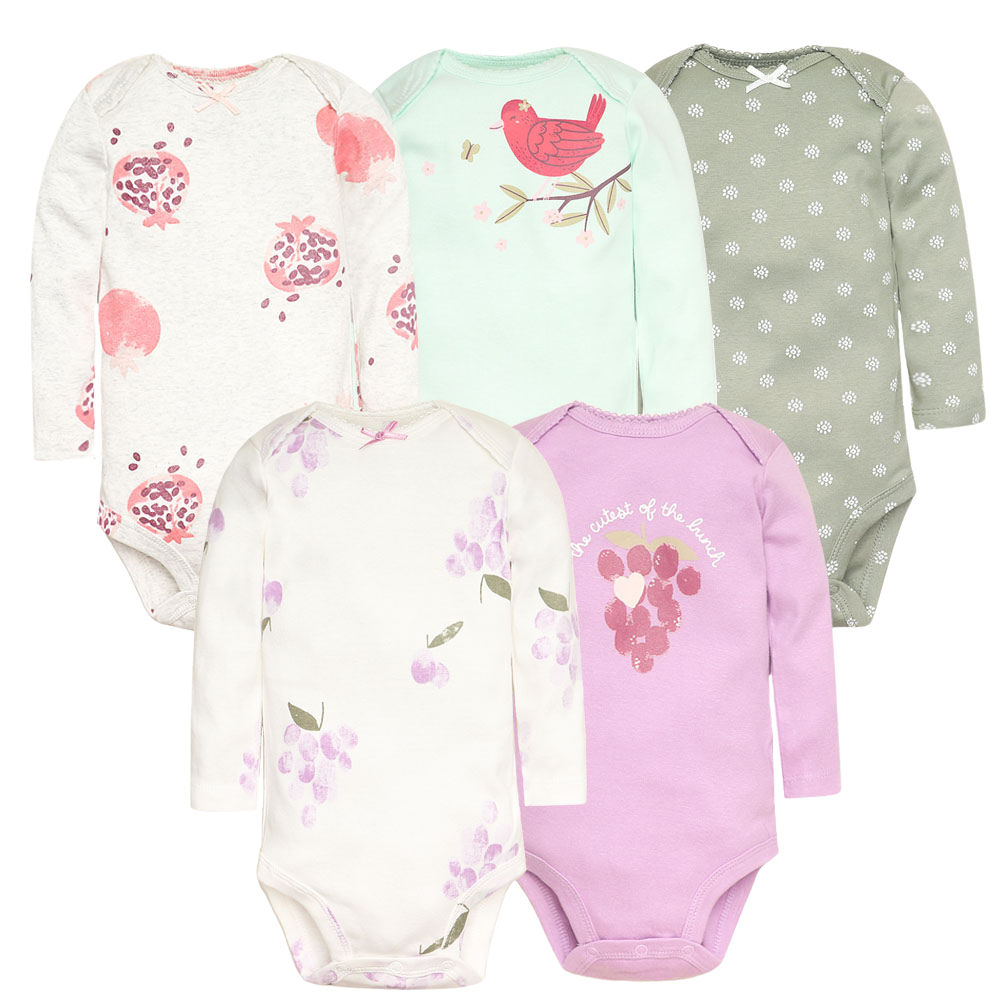 Sweet Nature Bodysuits – Set med 5 Långärmade Bodys för Barn