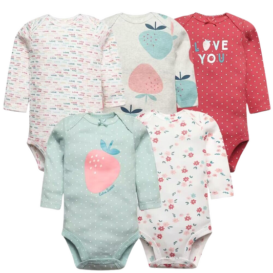 Berry Sweet Bodysuits – Set med 5 Långärmade Bodys för Barn