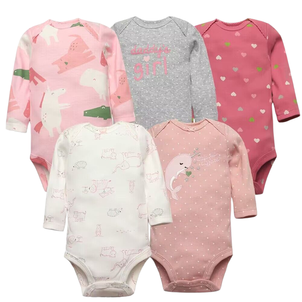 Heart & Friends Bodysuits – Set med 5 Långärmade Bodys för Barn