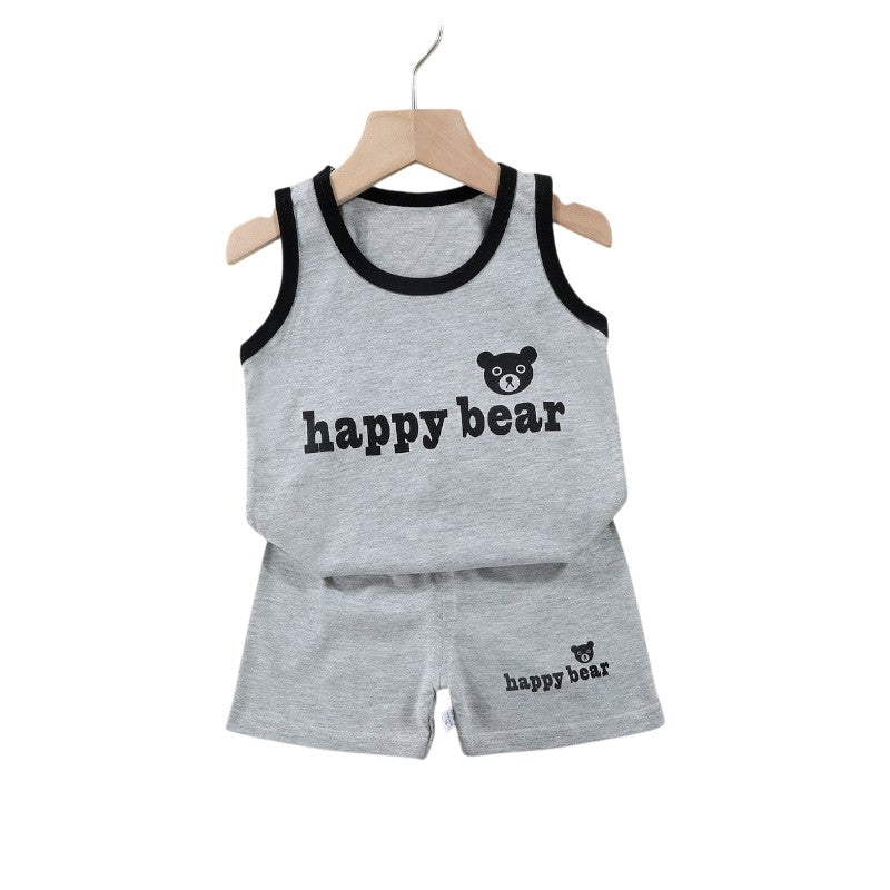 Happy Bear – Grått Sommarset för Barn med Söt Björn & Lekfullt Tryck