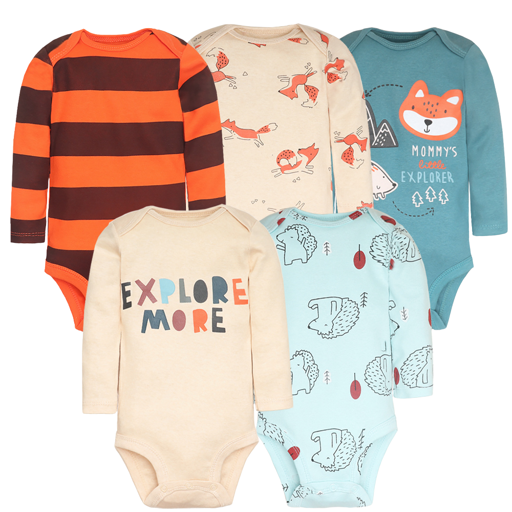 Little Explorer Bodysuits – Set med 5 Långärmade Bodys för Barn